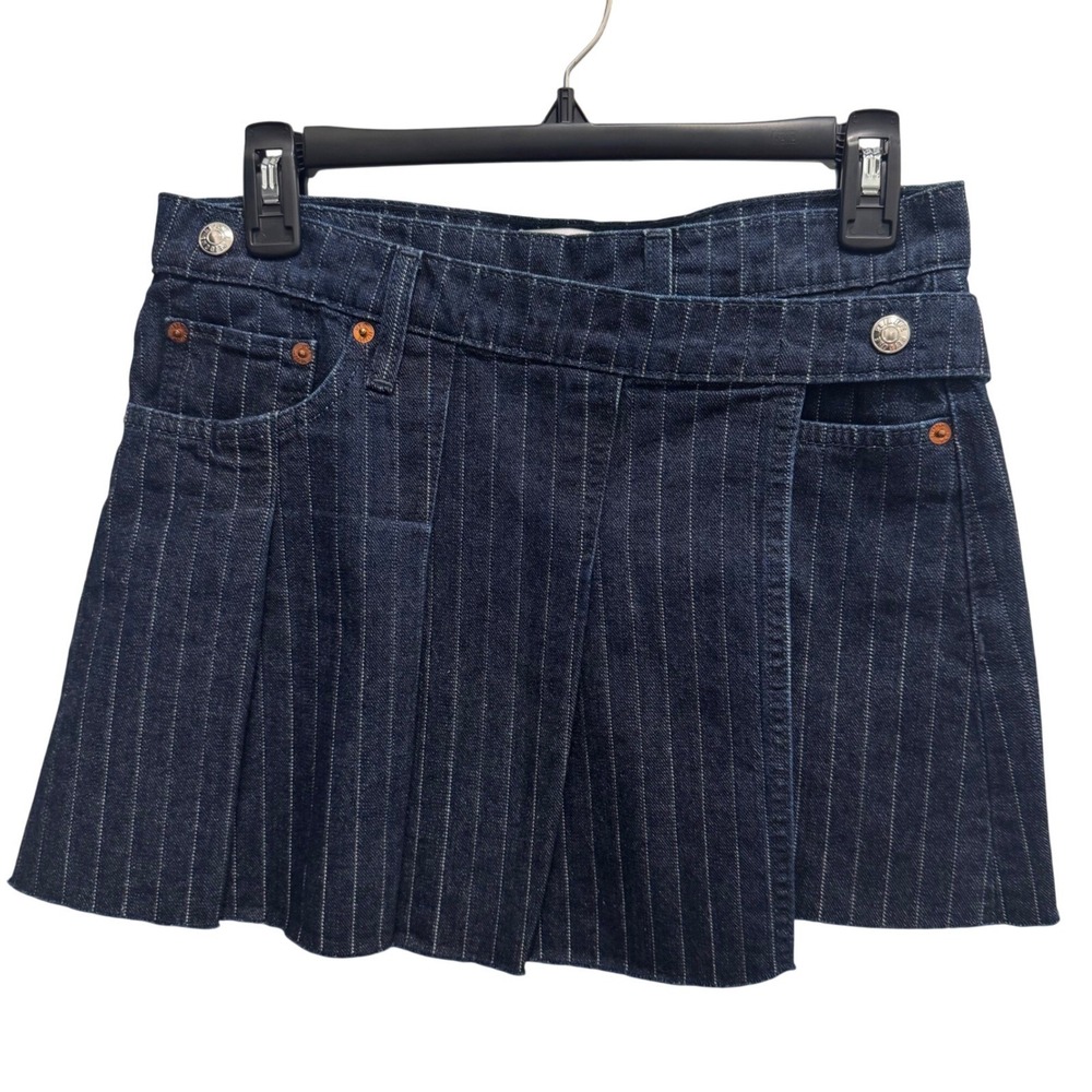 NWT RE/DONE Indigo Pinstripe Denim Tennis Wrap Skirt – Size‎ 24 (runs larger) - Picture 4 of 16
